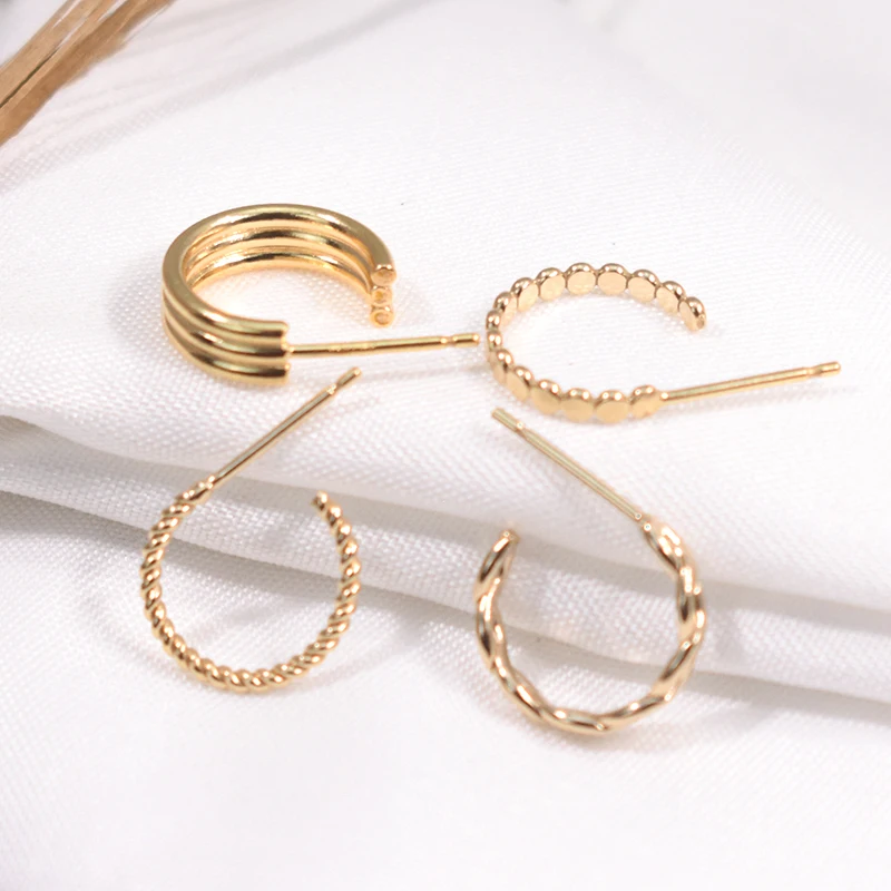 14K Gold Filled Stud Earrings 3 Row Hoop Post Earrings Beaded Hoop Post Earrings Woven Hoop Post Earrings Twisted Hoop Earrings