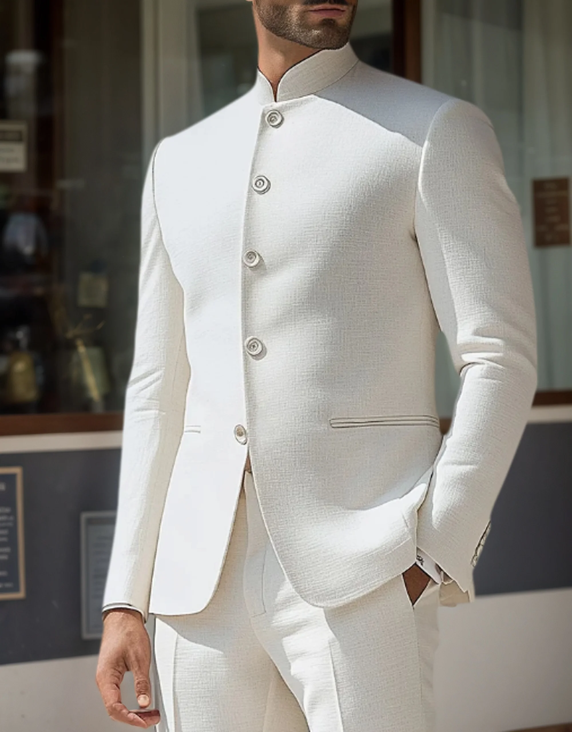 

Men's Chinese Stand Collar Blazer Business Casual Suit Solid Color Wedding Slim Fit Dress Coat Handsome Fashion Coat