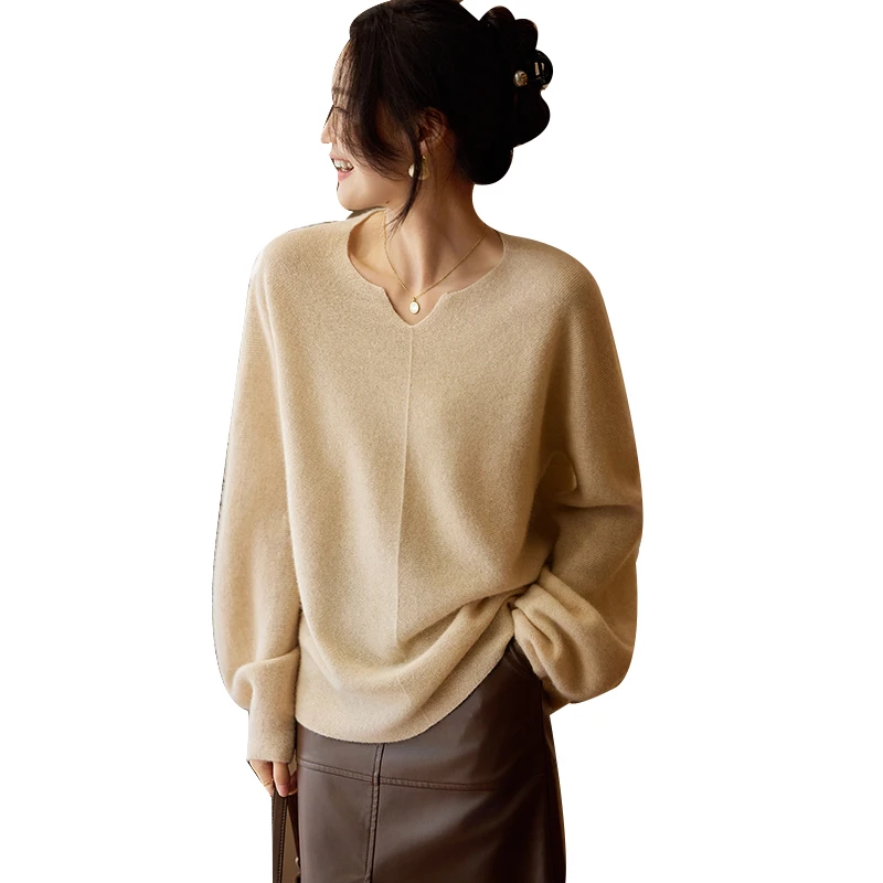 

New Women knitting 100% Pure Wool Pullover Sweater Heart-shaped Neck Long Sleeved one size fits all High Quality Ultra Loose Top