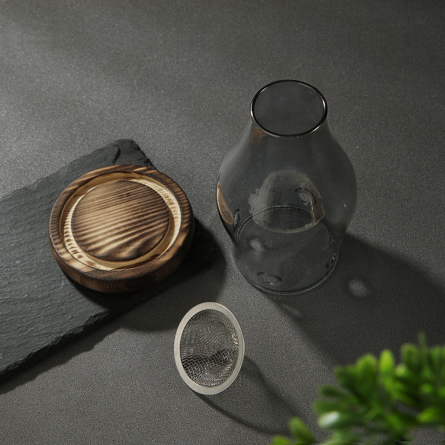 Kerzenhalter aus Glas, Kerzenheizhalter mit Holzsockel, Aromatherapie-Räuchergefäß für Yoga, SPA, Aromatherapie – Detail 6
