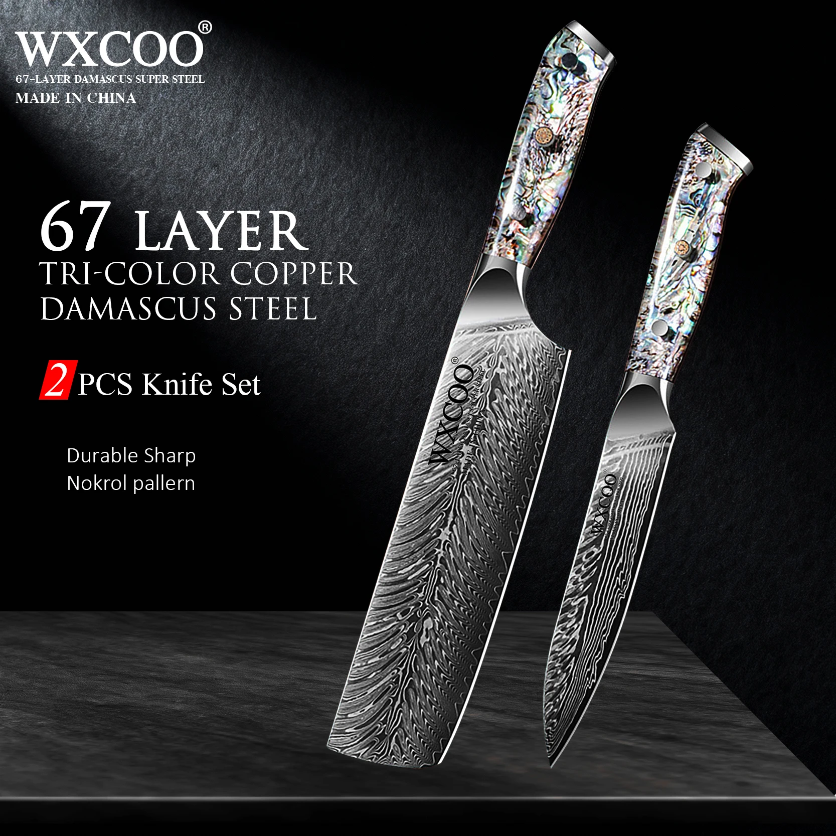 

Professional Damascus Steel Kitchen Knife Meat Cleaver Kitchen Cutting Tools Exquisite Abalone Shell Handle with Gift Box