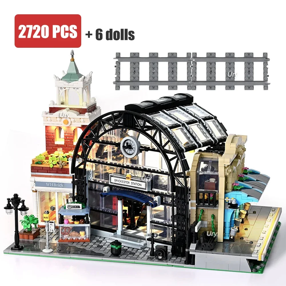 City Street View Train Station Creator Ideas LED House Modular Architecture Model MOC 89154 Buliding Blocks Toys Gifts for Kids