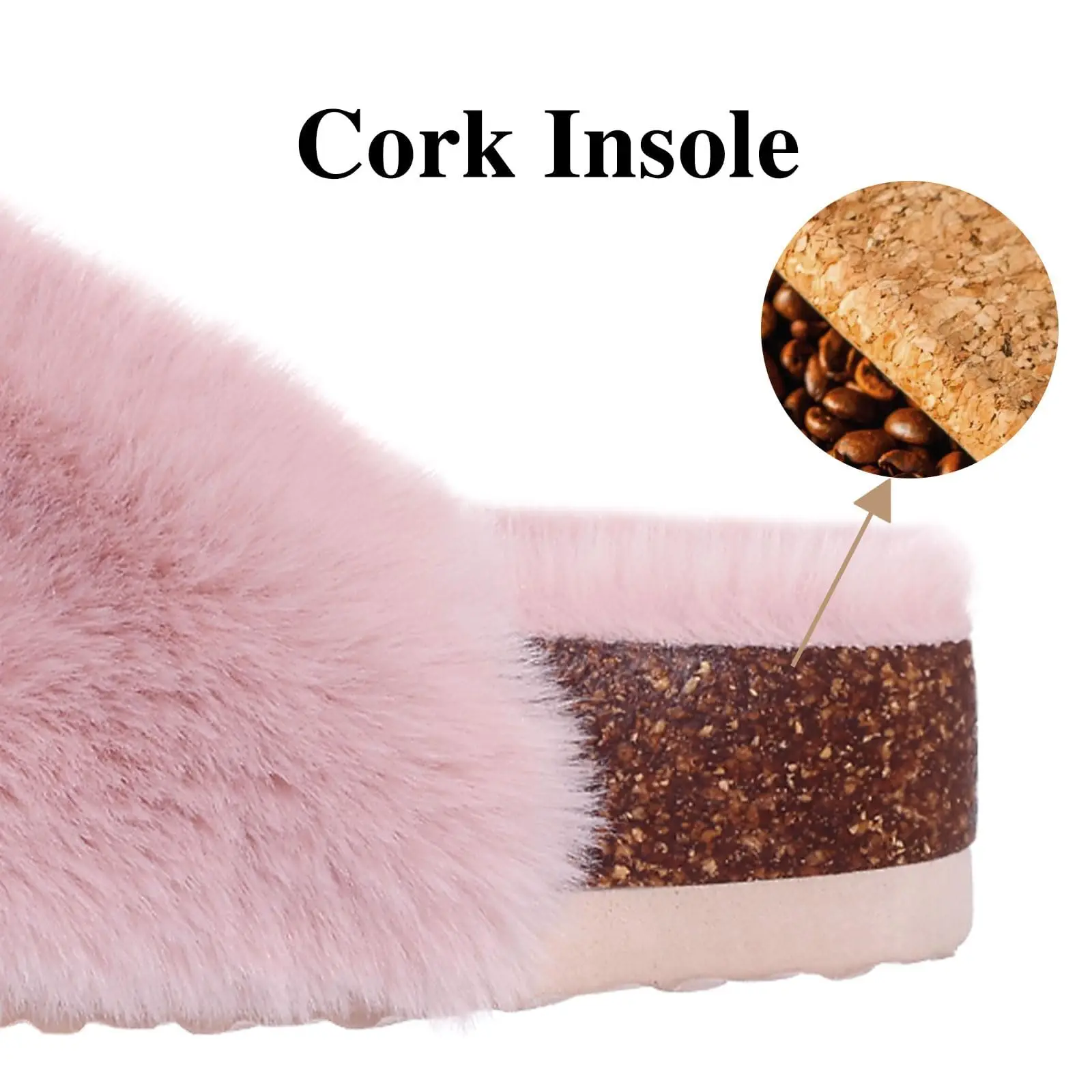 Pallene Winter Fuzzy Slides Women Indoor Fluffy Fur Slippes Female Adjustable Plush Cork Slides Warm Winter Open Toe Fur Sandals