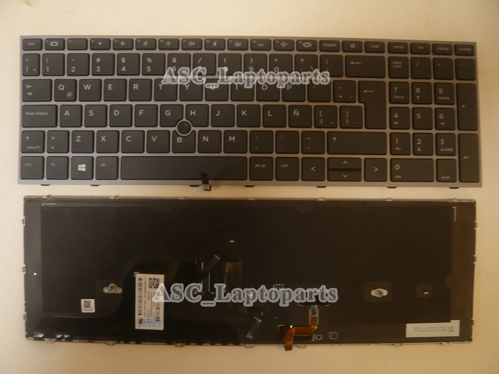 New Latin Spanish Teclado Keyboard for HP ZBOOK fury 15 G7 , 15 G8 Silver Frame Black, BACKLIT with Pointer