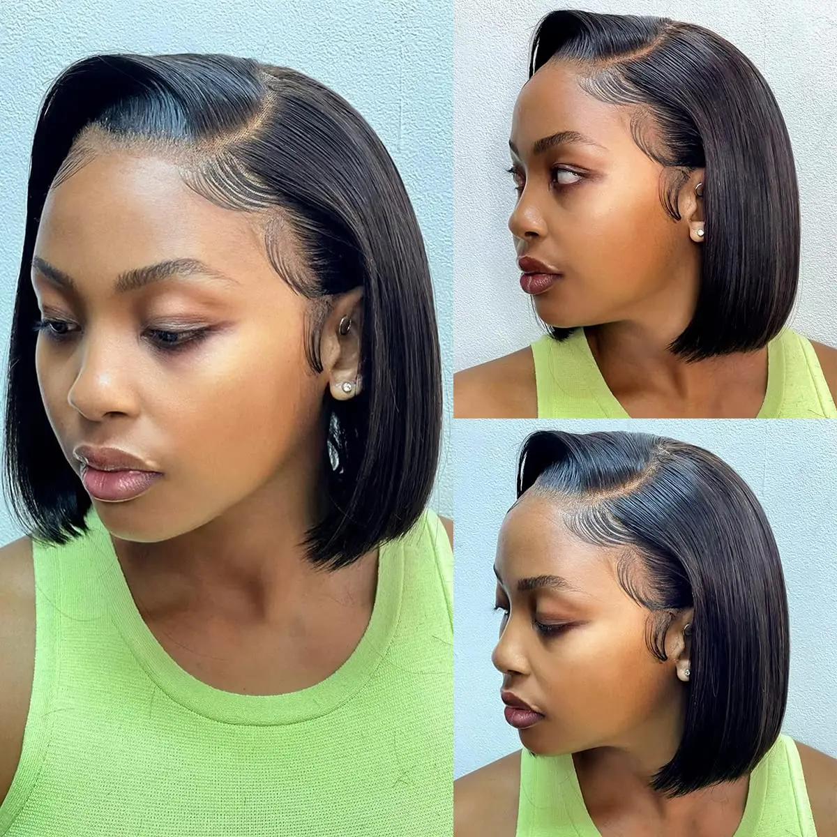 Perruque Bob Lisse Extrême en Cheveux Humains, Lace Frontale HD Transparente Pré-Pluckée 13x4, Sans Colle 200
