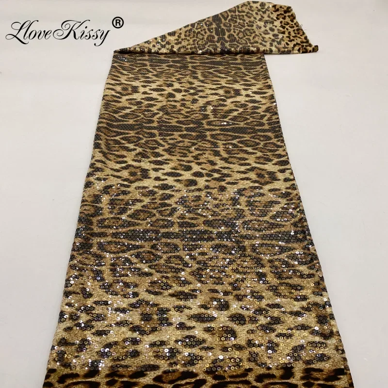 Spot Wholesale Classic Sequin Fabric Leopard Print Fabric+5MM Sequin Embroidery Glitter Fabric For Party Dress Skirt Wide:125CM