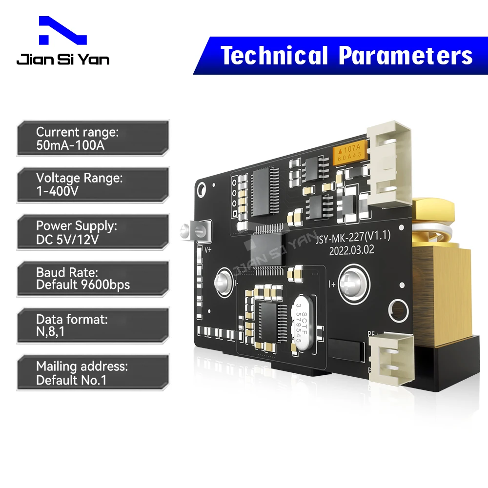 JSY-MK-227 100A RS-485 Bidirectional DC Single Phase Current Voltage Acquisition Module With Onboard Shunt