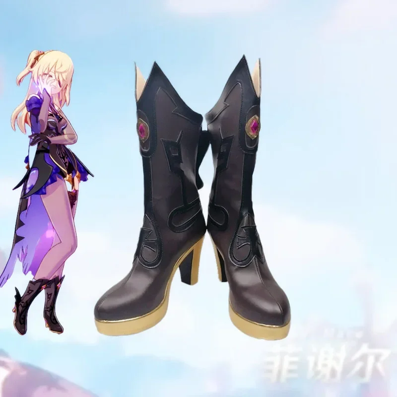 

Новая игра Genshin Impact Fischl, обувь для косплея, женские или мужские туфли на высоком каблуке, женские коричневые аксессуары для одежды на Хэллоуин