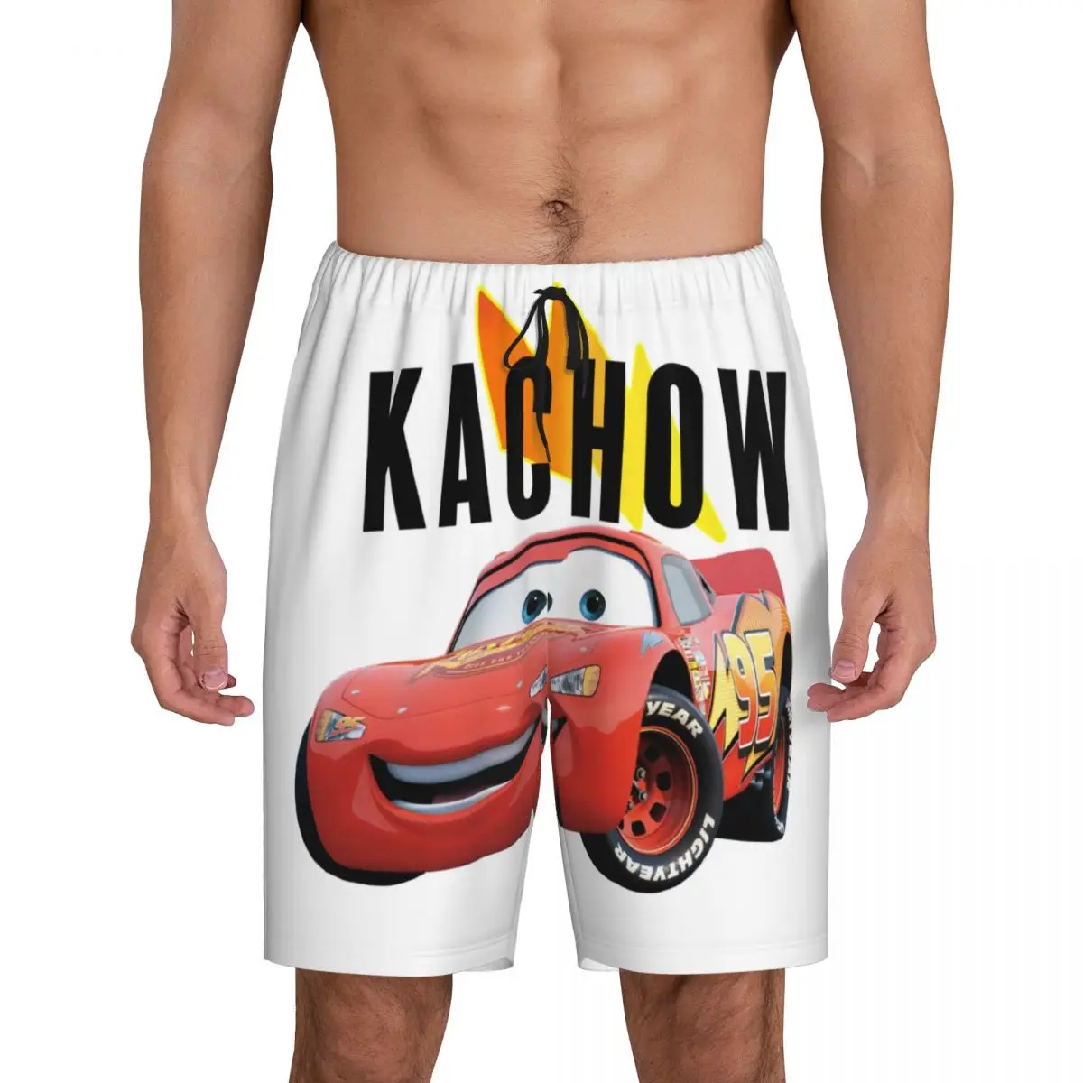 Custom Lightning Mcqueen Cartoon Cars Kachow Pajama Shorts Sleepwear Men Elastic Waistband Sleep Lounge Short Pjs with Pockets