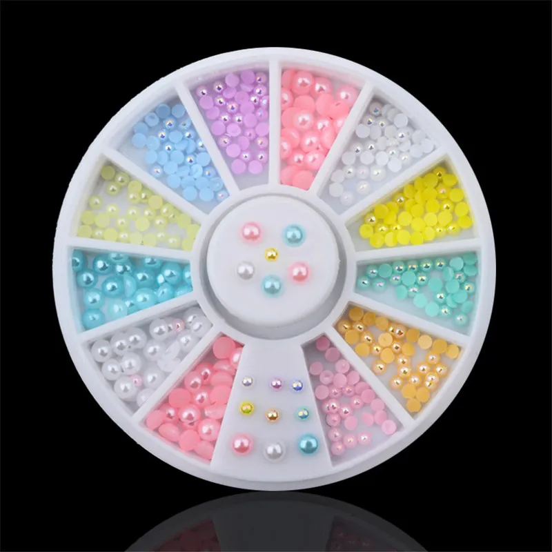 

DIY 2mm 3mm Mix Color Pearls Nail Glitter Nail Rhinestones Wheel Nail Art Decorations Makeup Tools