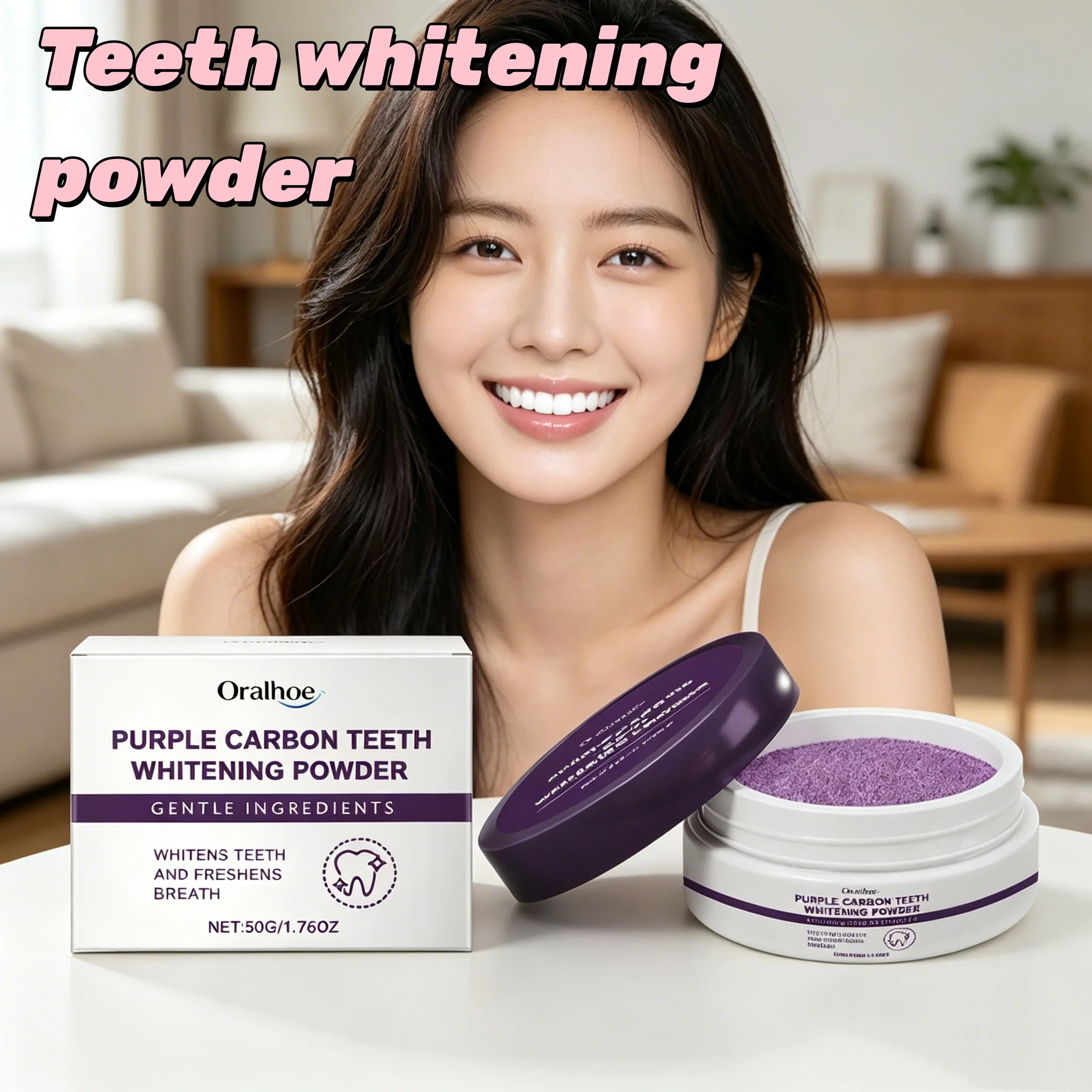 Portable Purple Teeth Brightening Powder Fast Whitening Effect Eliminates Bad Breath Oral Hygiene Care For Perfect White Smile