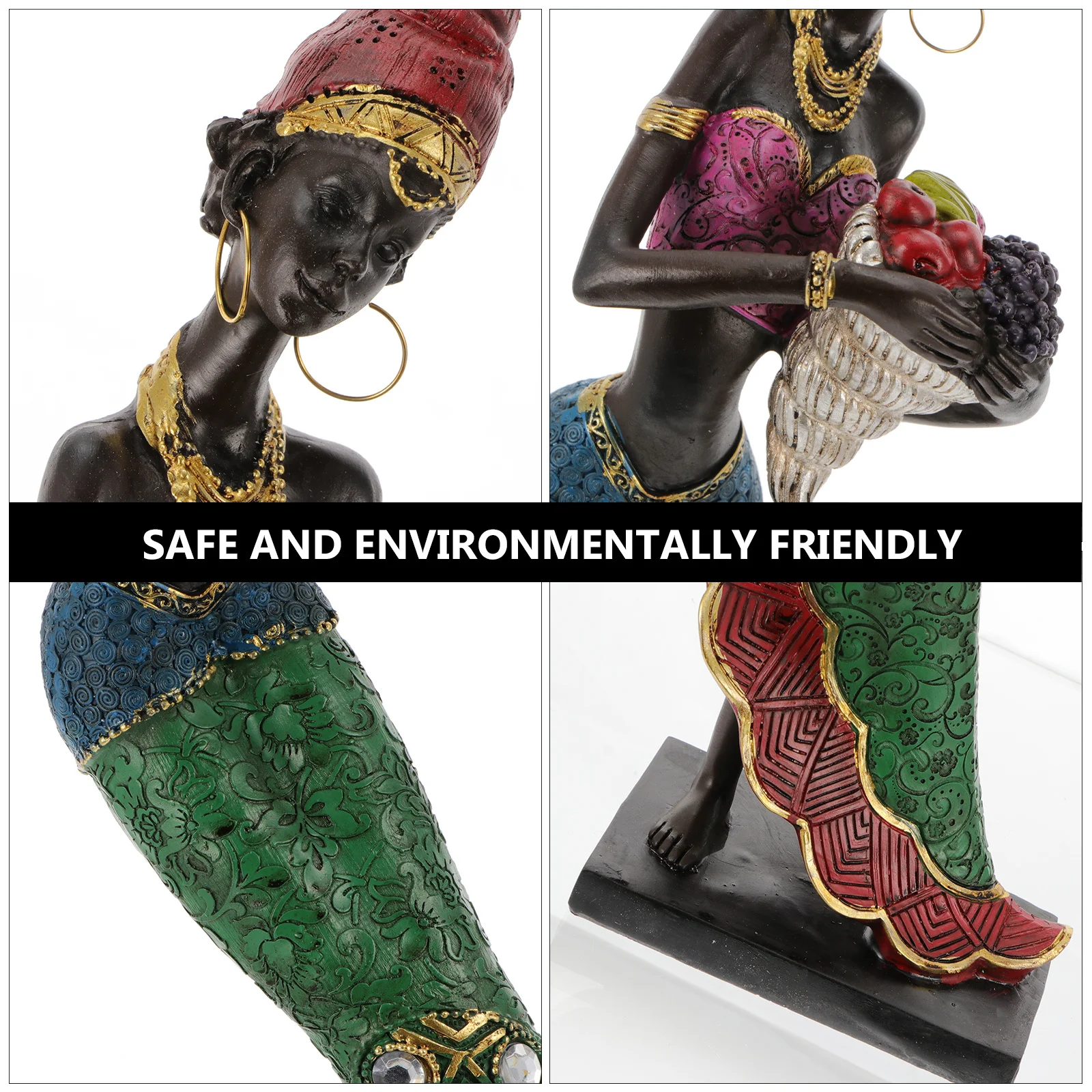 

1Pcs African Women Statue Resin Craft Ethnic Style Home Desk Ornament Decorative Sculpture Exotic Resin Art Home Decor