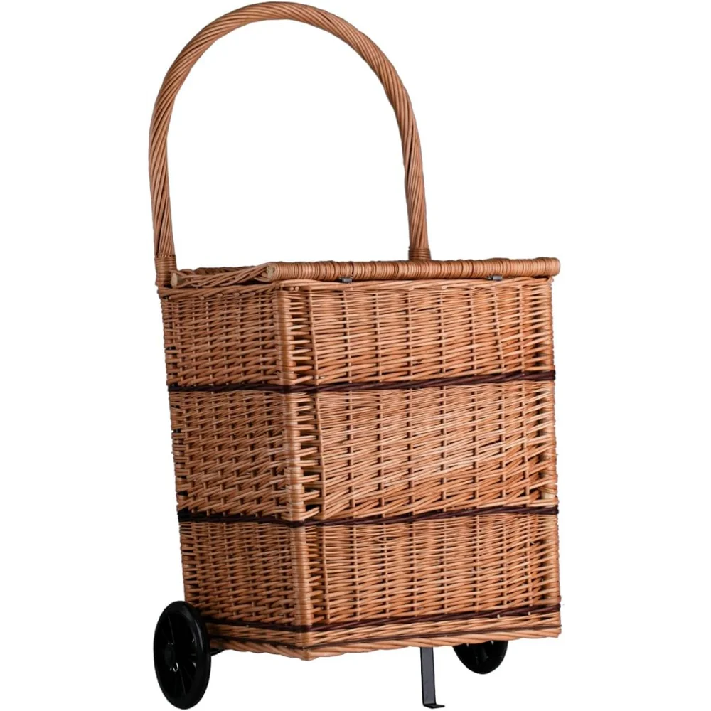 

Fireplace Log Basket on Wheels - Wicker Trolley - Storage Cart