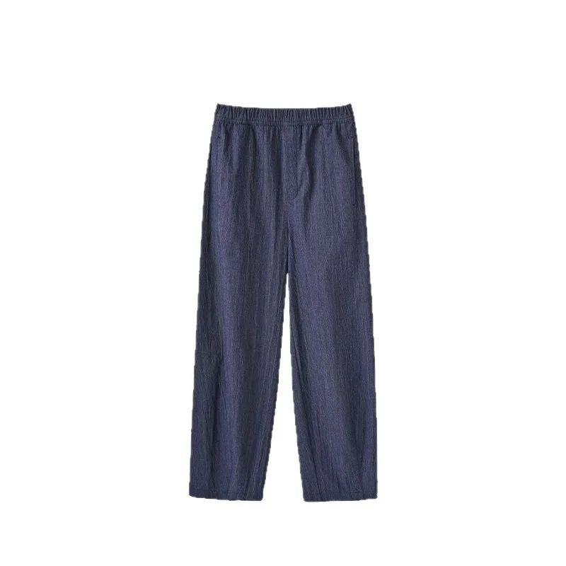 Jeans d'été en denim pour femmes, texture pliée, taille haute, faux silhouette, neuf points, pantalons décontractés amincissants, pour les déplacements, Sle Polyes...