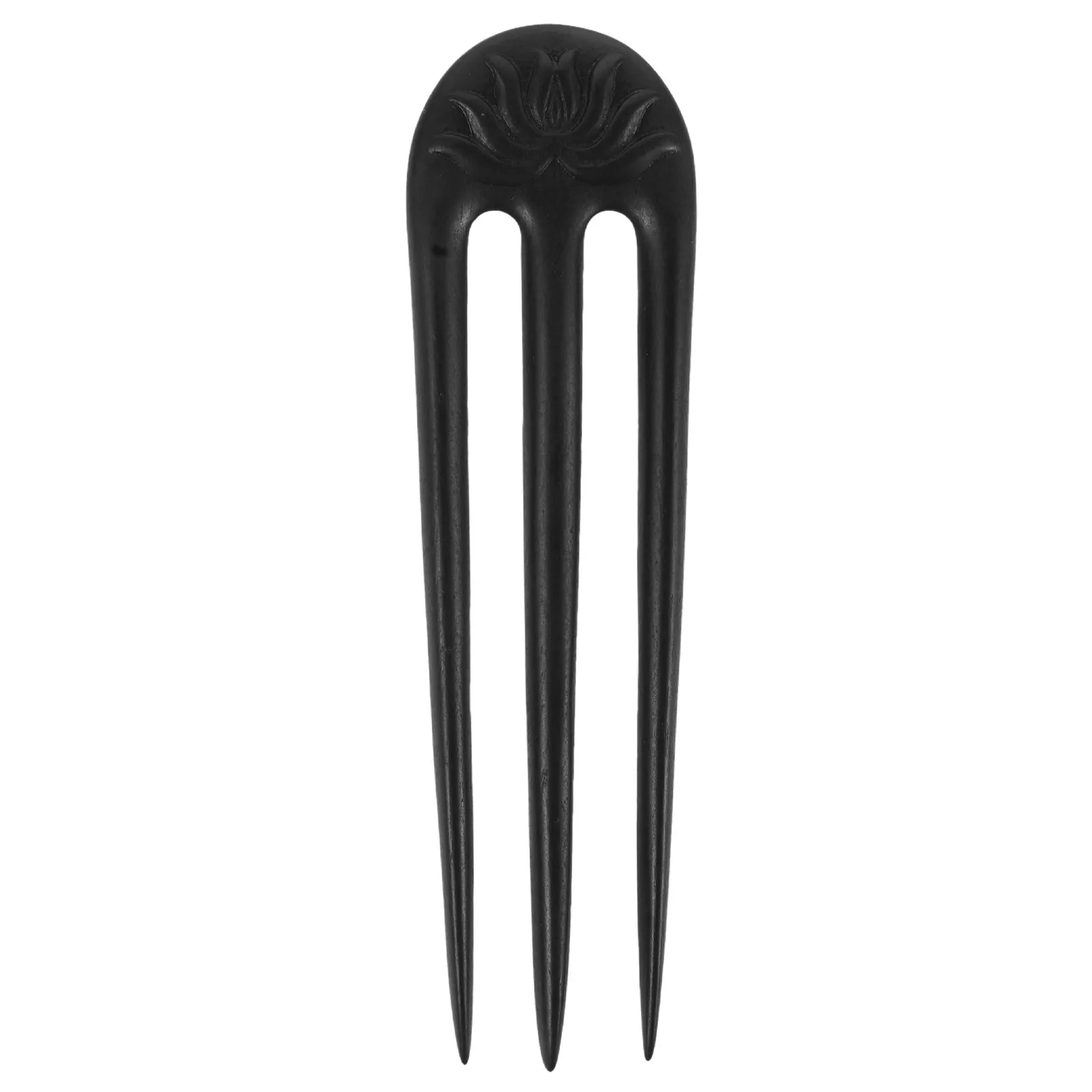 Elegant Black Ebony Wood Hairpin Vintage Chinese Traditional Hair Fork for Women French Pin Style Hair Stick for Buns and Updos
