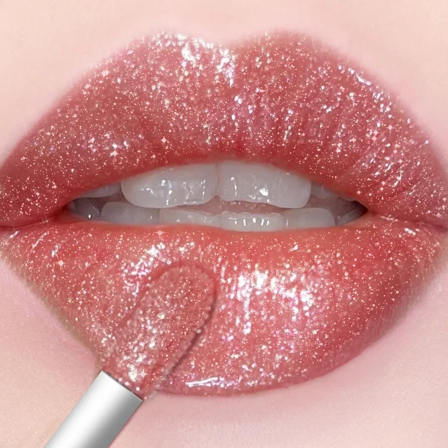 Glitter Lip Glaze Long Lasting Waterproof Liquid Lipstick Dewy Finish Lip Oil Tint Moisturizing Balm Highly Pigmented