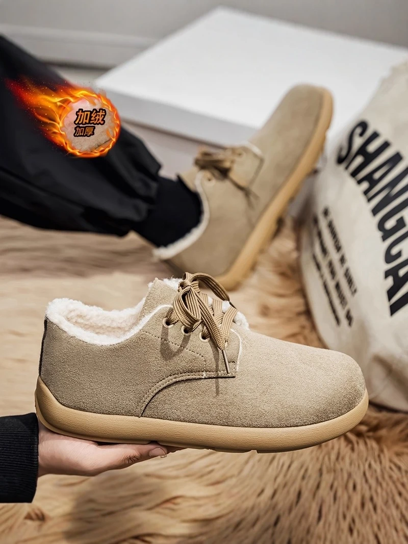 

Men's Winter Thickened Fleece Lined Fur Integrated Anti-slip Cold Proof Snow Boots Casual Shoes Warm Leather Boots