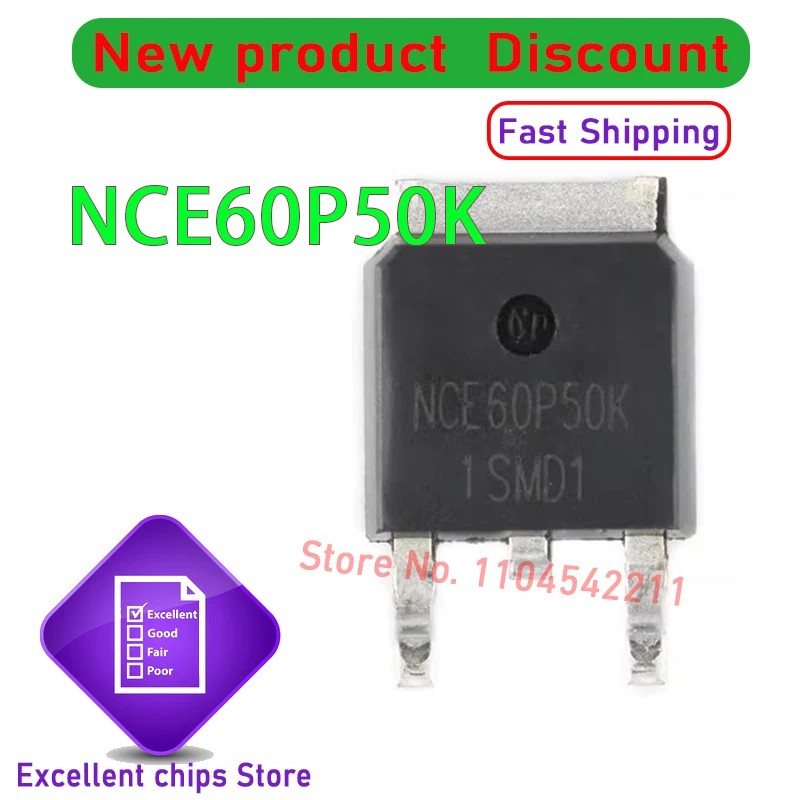 10pcs/lot Original NCE60P50K P-Channel Enhancement Mode Power MOSFET -60V/-50A TO-252 Chip 100% New and Genuine