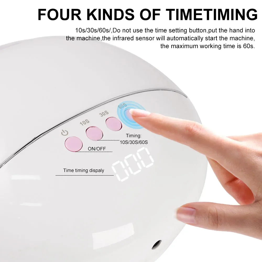 60 LED الأشعة فوق البنفسجية مسمار الفن مصباح المهنية مسمار مجفف قاعدة قابلة للإزالة مع الموقت والاستشعار الذكي لعلاج هلام البولندية مسمار أداة فنية #4