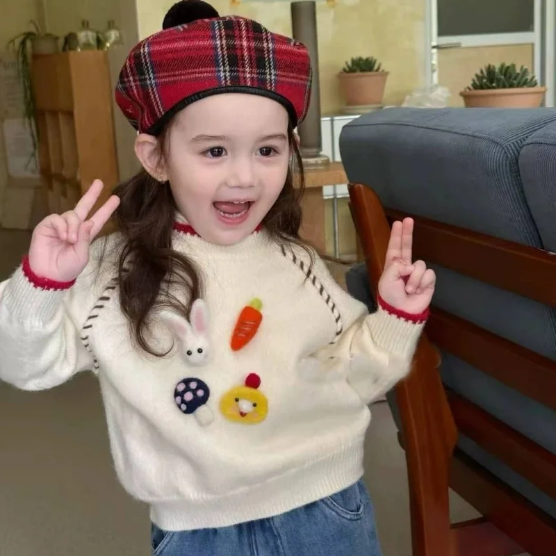 

Детский свитер для девочек 2026: Новинка осенне-зимнего сезона, корейский стиль, вязаный пуловер, утепленный топ, подарок для детей