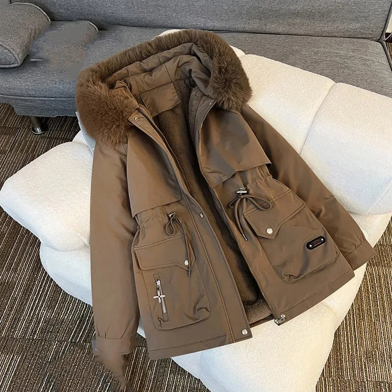 2024 Women Big Fur collar Loose Parka Jacket Lady Medium Long Styles Down Cotton Outwear Winter Female Hooded Cotton Padded Coat