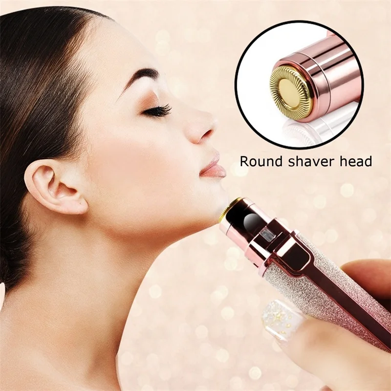 2 In1 Electric Eyebrow Trimmer Painless Eye Brow Mini Shaver Razors Portable Facial Hair Remover Women Built-in LED Light