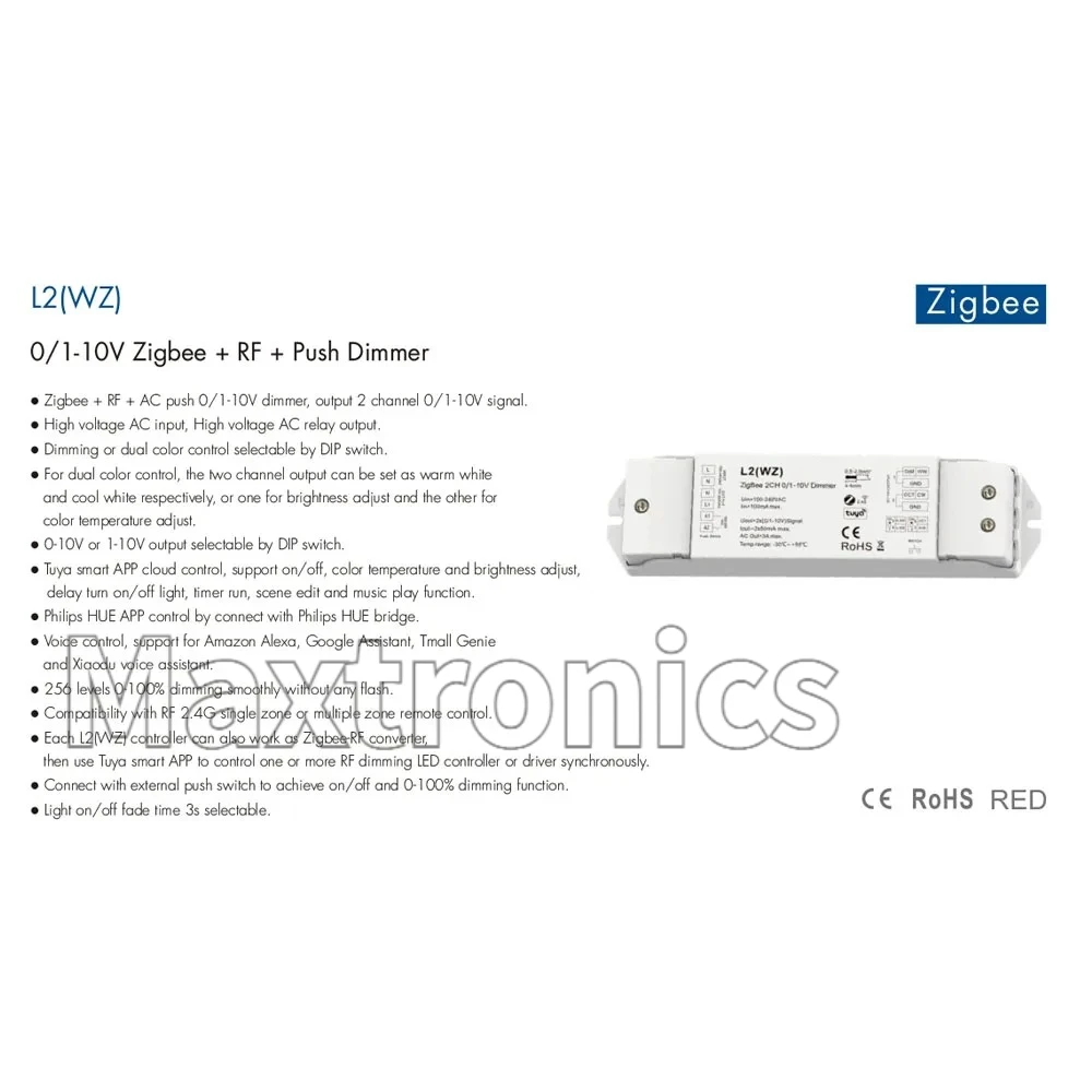 NEW Skydance 0/1-10V L2(WT) WiFi / L2(WZ) ZigBee 2.4G RF Tuya APP DIP Switch 2CH Push Dimmer AC110V 220V 2CH 0/1-10V Push Dimmer