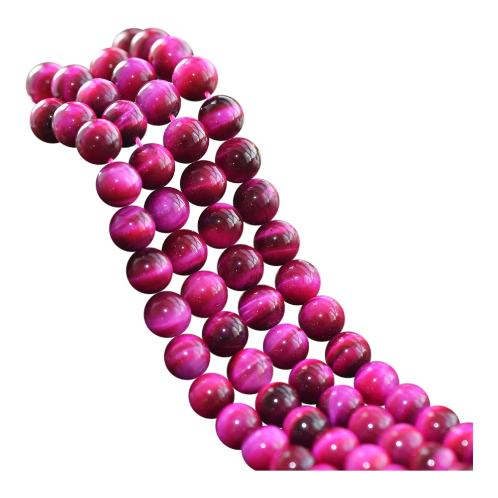 Grade A Natural Rose Red Tiger's Eye Beads Enhanced Color 6mm-12mm Smooth Polished Round 15 Inch Strand