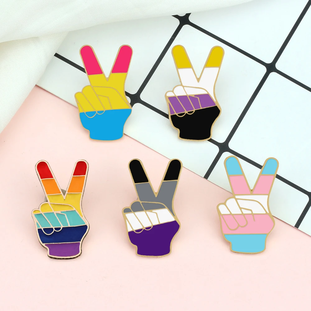 Trans Asexual Non-binary Enamel Badge LGBT Pride Gay Lesbian Brooch Rainbow Yeah Victory Gesture Lapel Pin Backpack Jewelry Gift