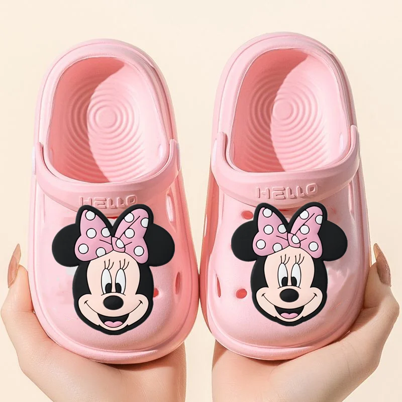 

Летние нескользящие сандалии для мальчиков с изображением Минни Маус, детские тапочки с мягкой подошвой для девочек с изображением Микки Мауса, детская пляжная обувь Disney