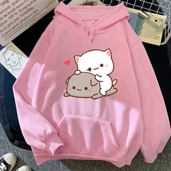 Harajuku Peach and Goma Cat Hoodie Women  Aesthetic Cute Kawaii Hoodies Unisex Autumn Winter Funny Graphic Pullovers Sweatshirts