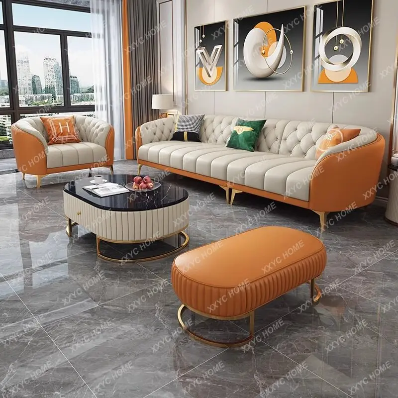 Furniture light luxury leather sofa color matching modern simple living room sofa high-end Internet celebrities
