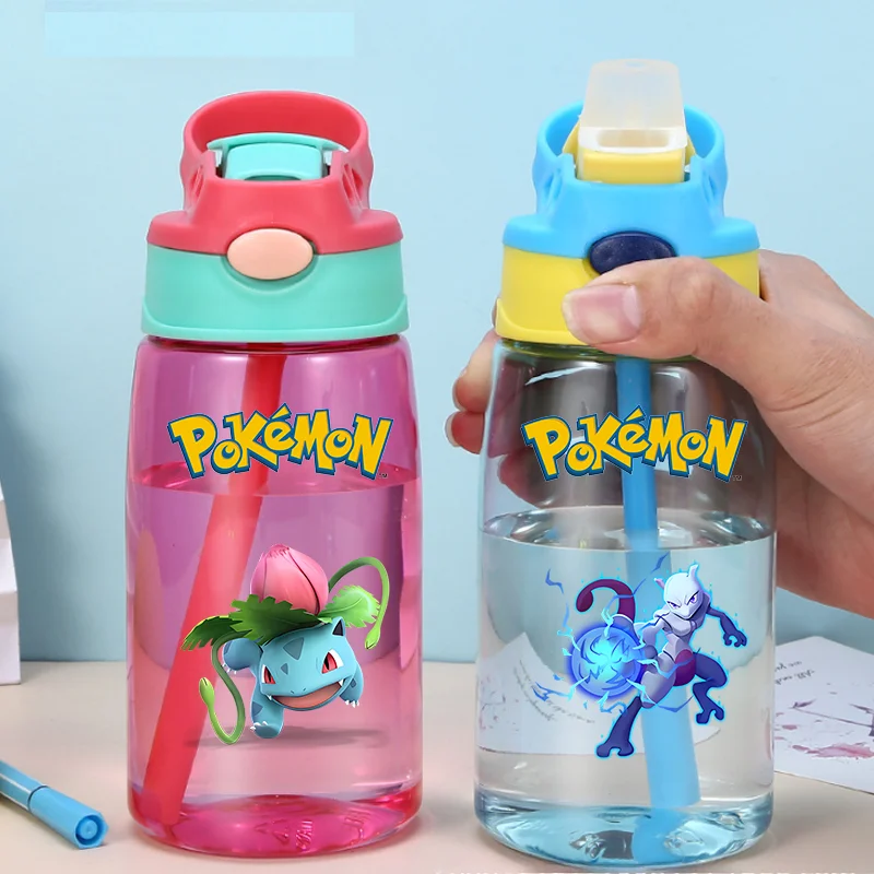 Pokemon 480ML Large Capacity Portable Outdoor Sports Picnic Cup Childrens Drinking Cup Cartoon Plastic Straw Cup Adult Gifts