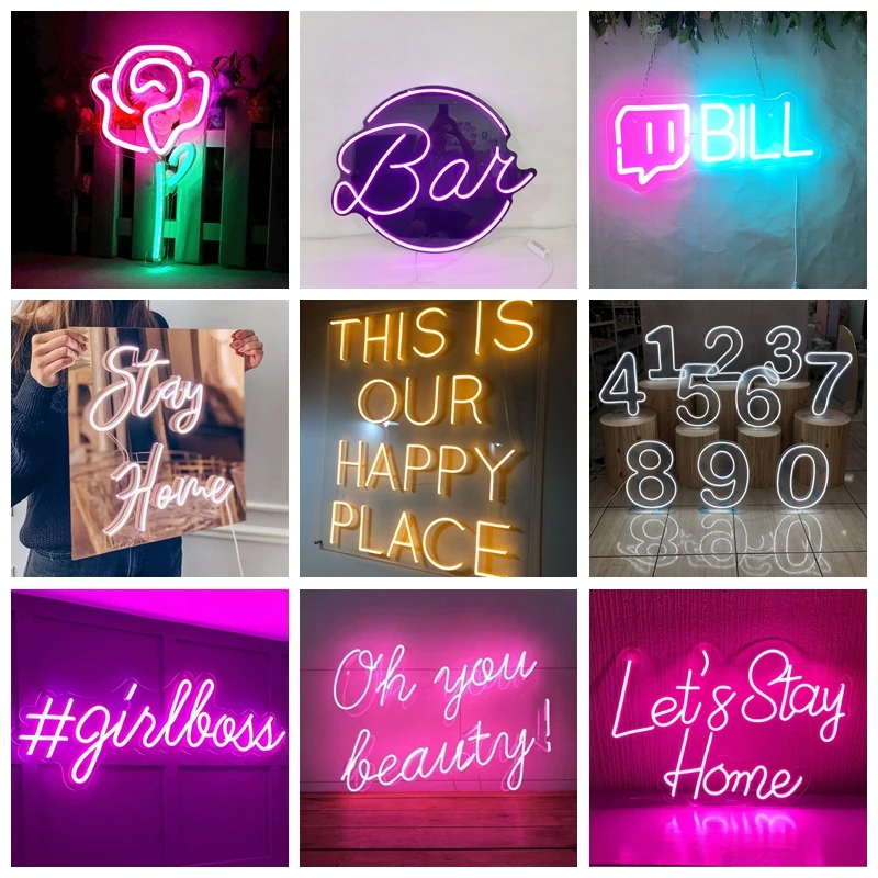 Letrero de neón personalizado para fiesta de boda, cumpleaños, logotipo de Decro, letras Led, letrero de luz de neón, lámpara privada, decoración de pared, gota de compras, neón personalizado