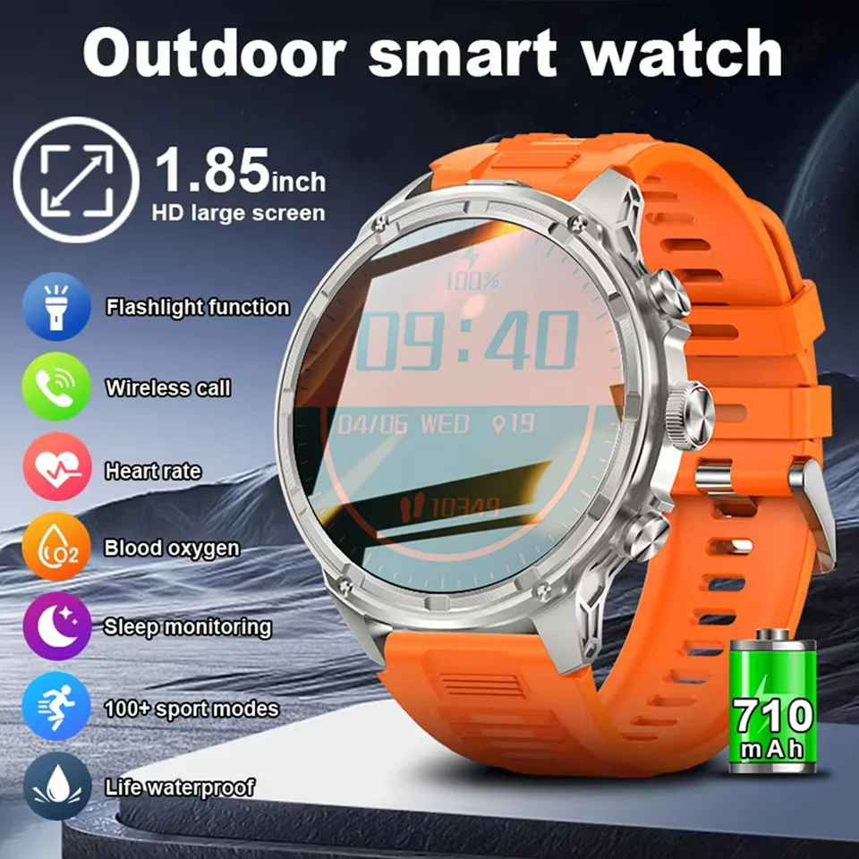 

2026New Original V99 1.85-inch Ultra HD Military Outdoor Watch Bluetooth Call 710Mah Large Battery Men Sports Fitness smartwatc