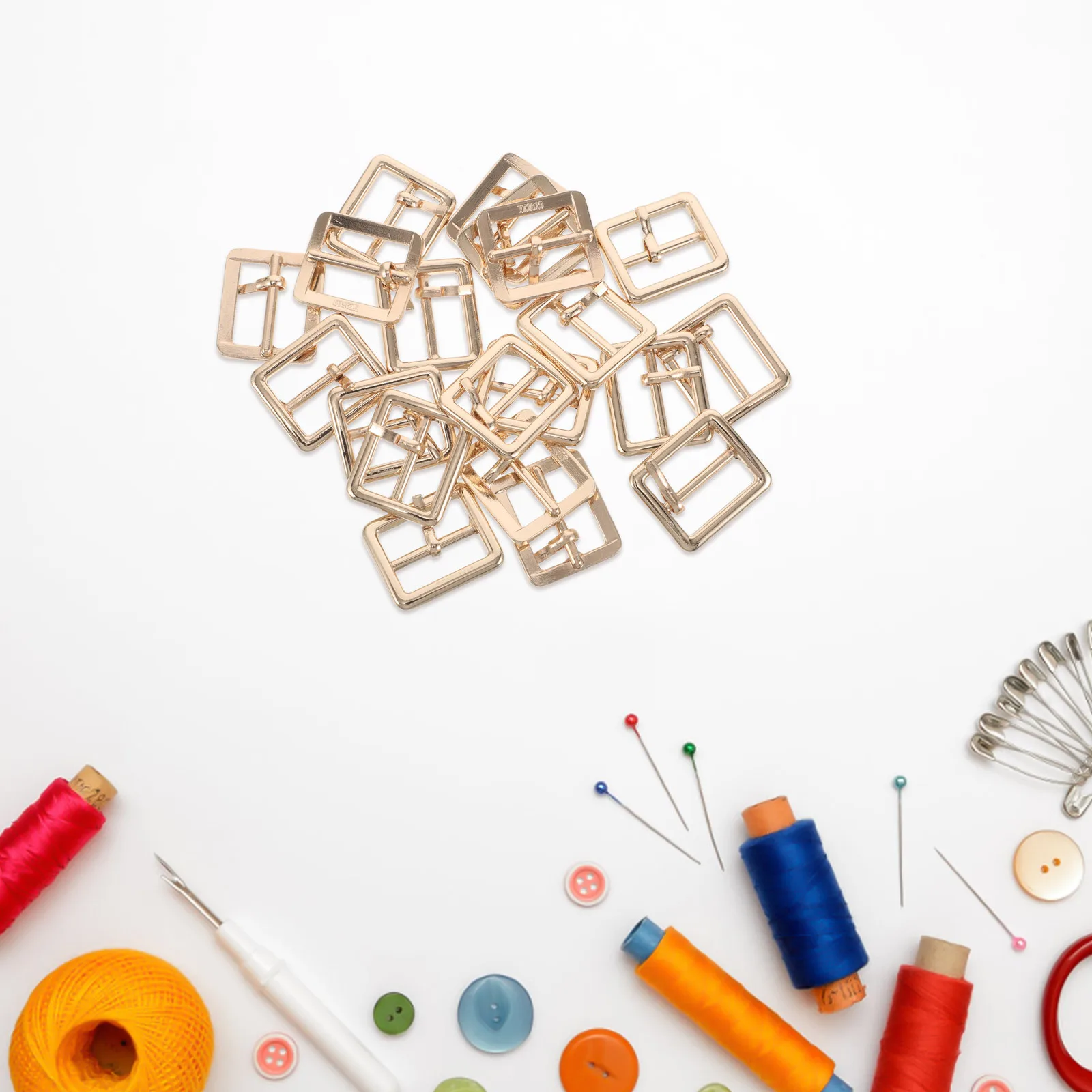 

20Pcs Center Bar Buckles Metal Belt Hardware Replacement Durable Gold Single Prong Buckle for DIY Crafts Bags Straps Repair