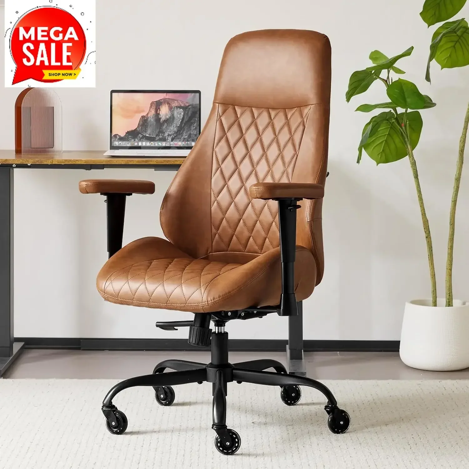 Home Office Desk Chair High Back Office Rubber Casters Ergonomic Computer Chair with Lumbar Support Adjustable Height Rolling Sw