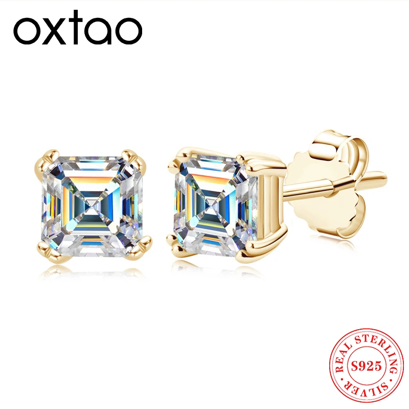 

OXTAO 5.5MM Moissanite Diamond Classic Simple Four Claw Earrings GRA Certified 925 Sterling Silver For Ladies Christmas Gift