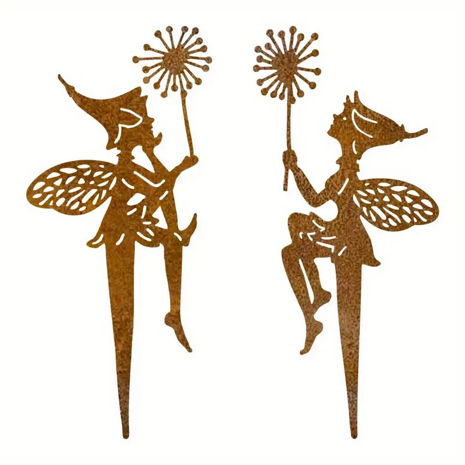 

2Pcs Fairy Garden Signs with Stakes Creative 2D Flat Rusty Metal Art for Lawn Landscaping Yard Decor