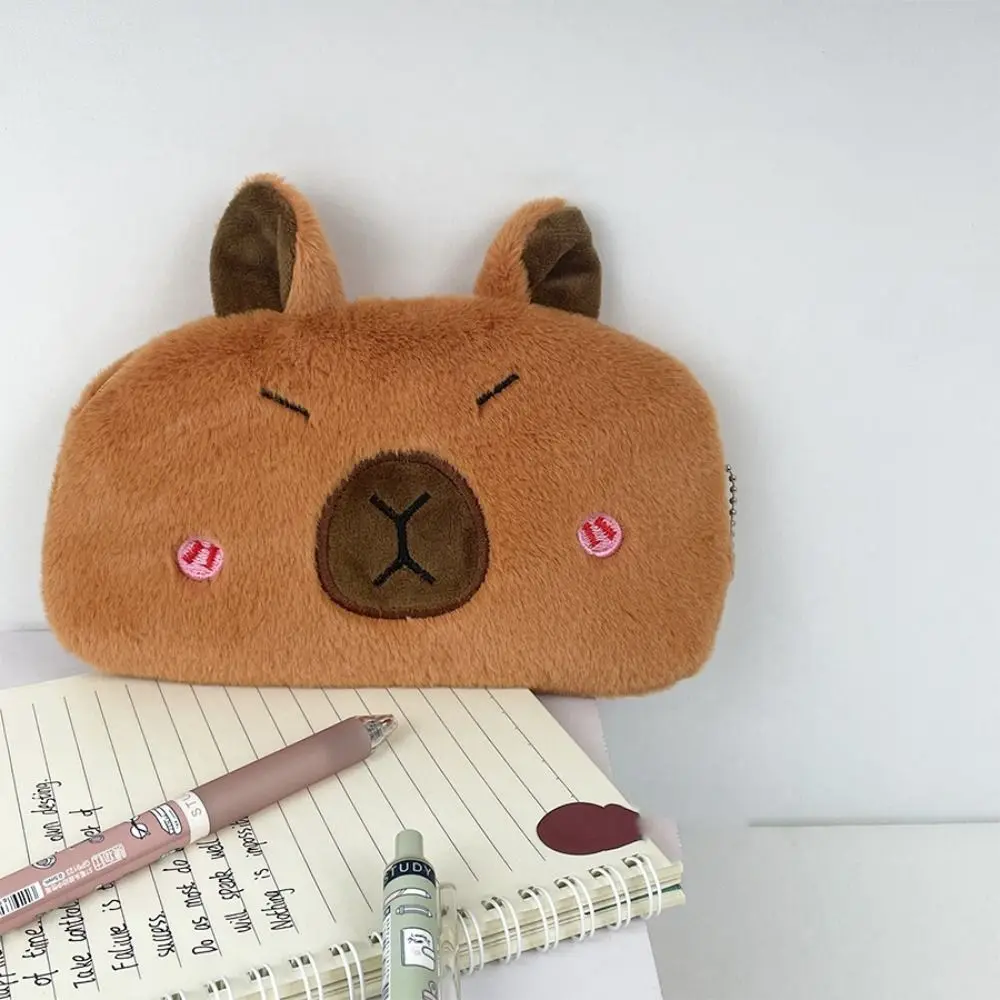 Guinea Pig Capybara Plush Pen Bag Large Capacity Plush Doll Capybara Plush Pencil Case Cute Stuffed Guinea Pig Pen Pouch