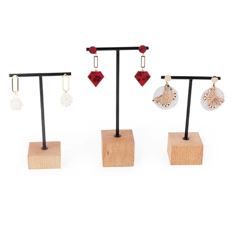 Golden Earring Jewelry Display Stand Rack Wood Base Earrings Black Jewelry Storage Golden Jewelry Organizer Store Decoration