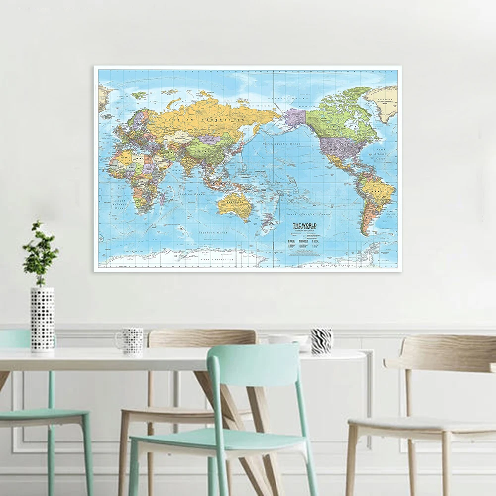 Mapa del mundo con impresiones en lienzo de distribución, mapa detallado de imágenes del mundo, decoración de oficina y escuela en casa, 2012x225 cm, 150