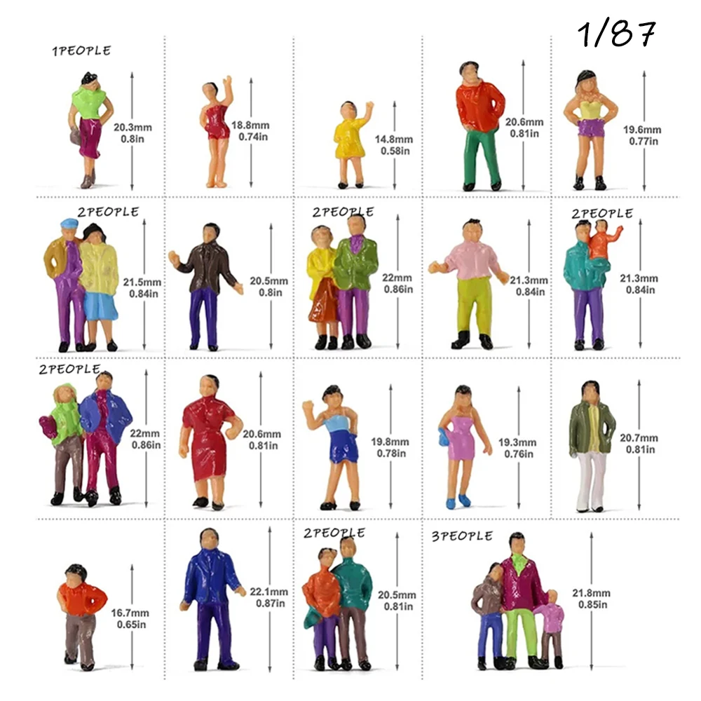 20pcs Ho Scale Miniature Painted Figures 1:87 ABS Model People for Railway Train Layout/Architecture Building Landscape/Diorama