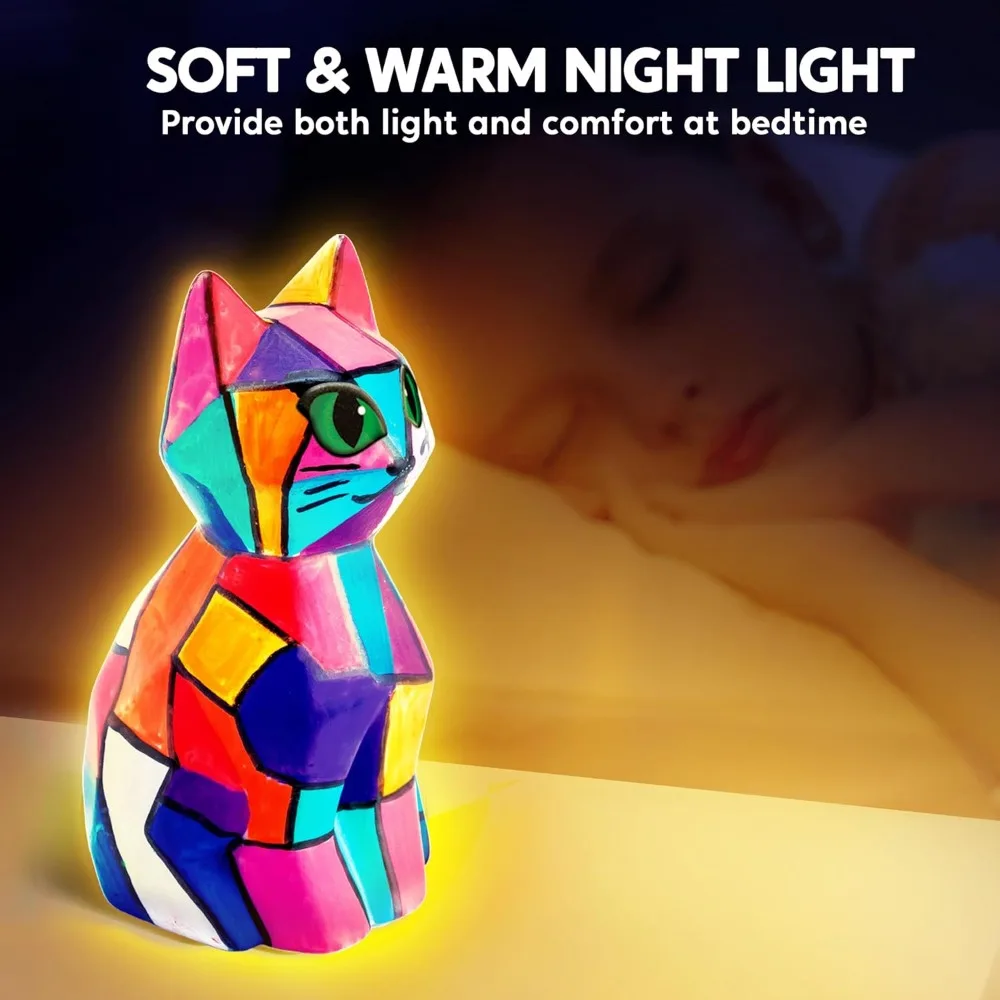 JOYFY Kids DIY Lampka Nocna do Samodzielnego Wykonania - Zabawa w Malowanie Lampki Kotka, Zabawki i Artykuły Plastyczne do Aktywności Szkolnych dla Dziewczynek i Chłopców w Wieku 6+ - Prezent na Urodziny