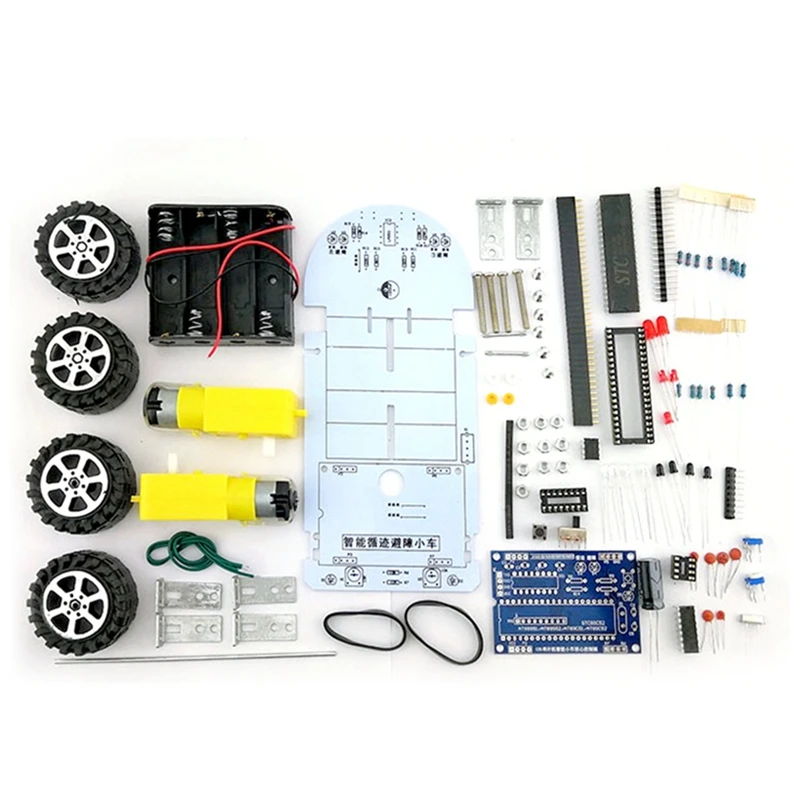 Smart Car DIY Kit C51 Intelligent Vehicle Obstacle Avoidance Tracking Kit Intelligent Car Soldering Training Suite-BEAU