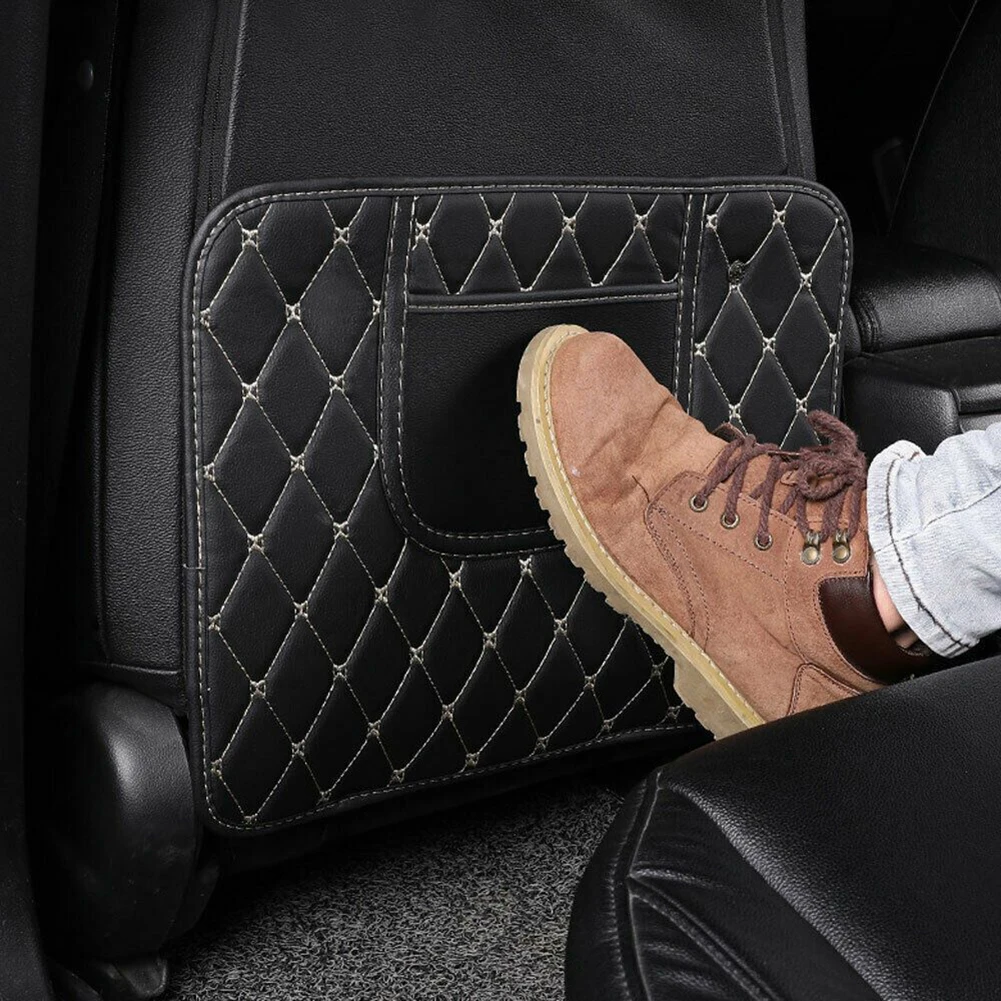 1Pc Car Back Seat Anti Kick Pad Anti-dirty Mat Black PU Leather Waterproof Scratch Resistant Storage Car Interior Accessories