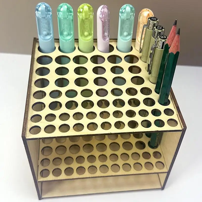 Paint Brush Holder For Artist 67 Hole Wooden Paint Brush Rack Square Paint Brush Storage Art Supply Organizer For Pens Paint