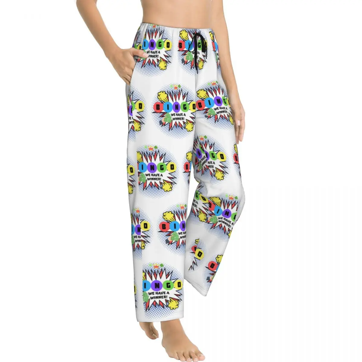 Custom Bingo We Have A Winner Pajama Pants Women Paper Game Lounge Sleep Stretch Sleepwear Bottoms with Pockets