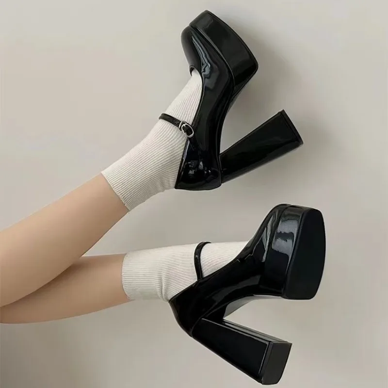 Women's Thick Heel Single Shoes Autumn Square Head Shallow Mouth Thick Sole with Non-slip Wear-resistant High Heels view 5