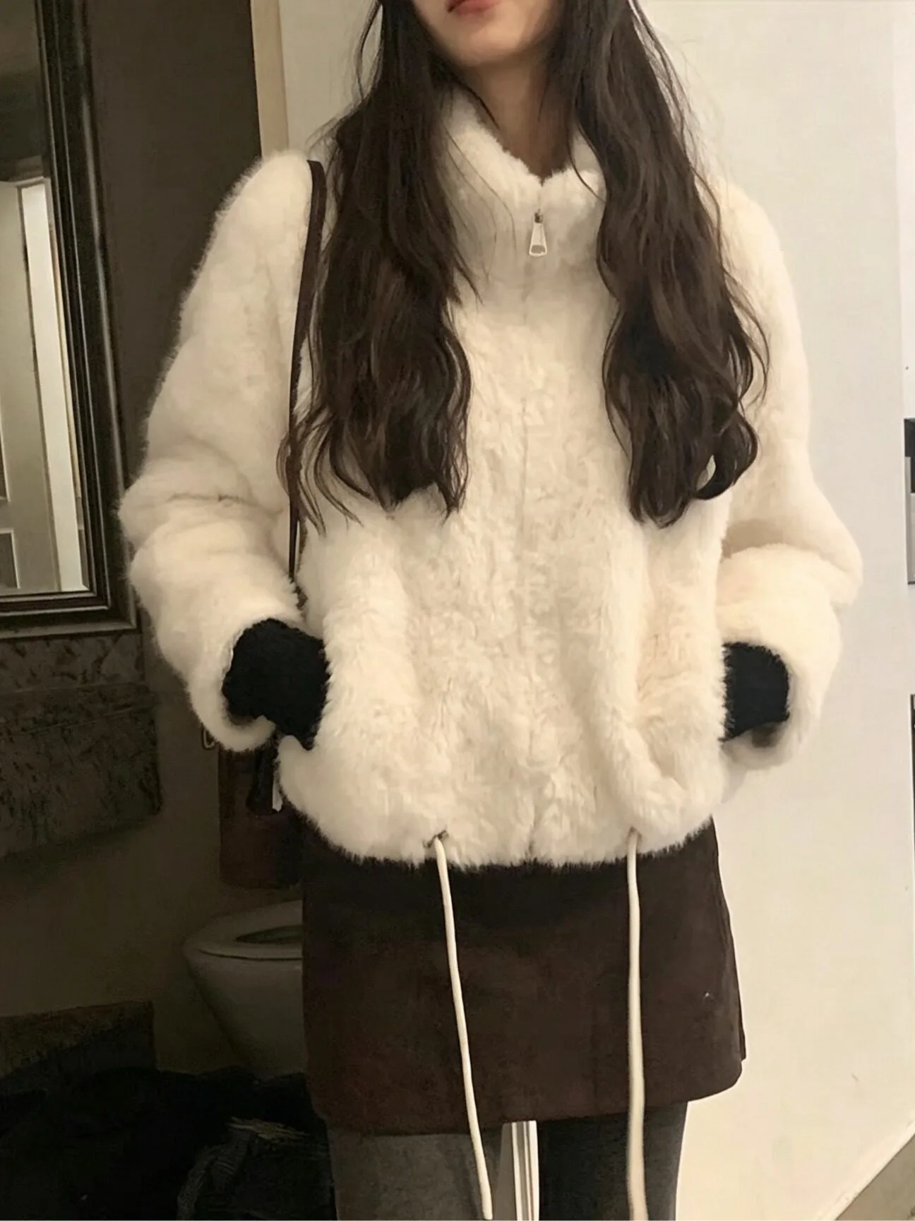 Soft Faux Fur Jacket Women's Autumn Winter New Style Warm Lamb Fur Cotton Clothes Korean Style Short Outerwear